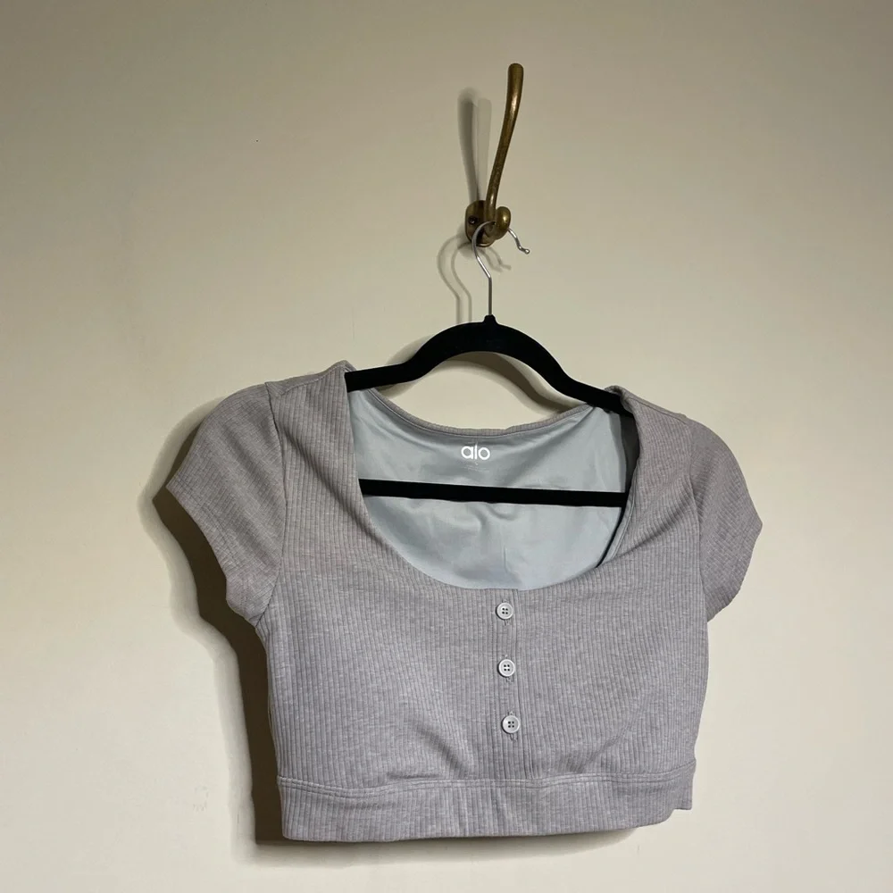 ALO Yoga Blissful Henley Bra Top Heather Gray